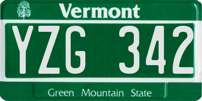VT license plate YZG342