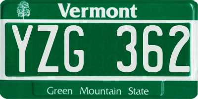 VT license plate YZG362