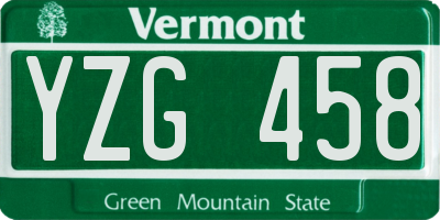 VT license plate YZG458