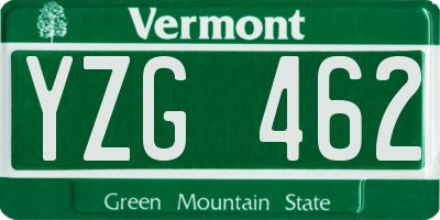 VT license plate YZG462