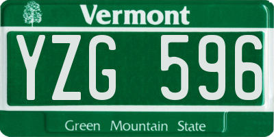 VT license plate YZG596