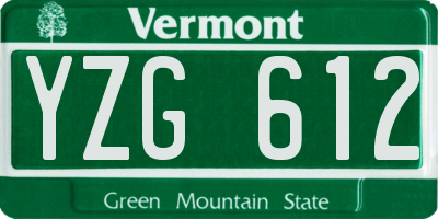 VT license plate YZG612