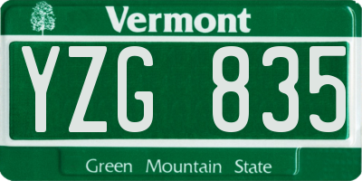 VT license plate YZG835