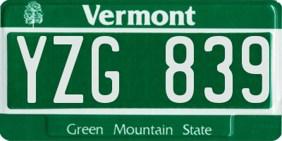 VT license plate YZG839