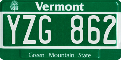 VT license plate YZG862