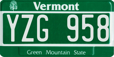 VT license plate YZG958