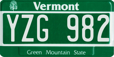 VT license plate YZG982