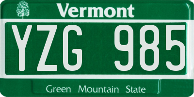 VT license plate YZG985
