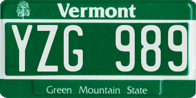 VT license plate YZG989
