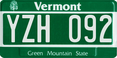 VT license plate YZH092