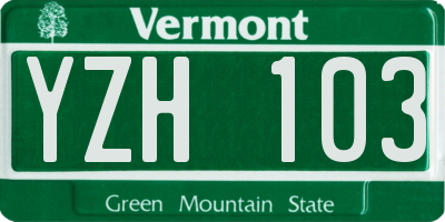 VT license plate YZH103