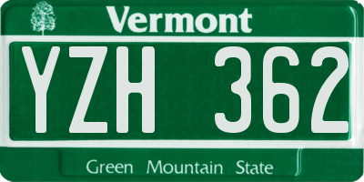 VT license plate YZH362