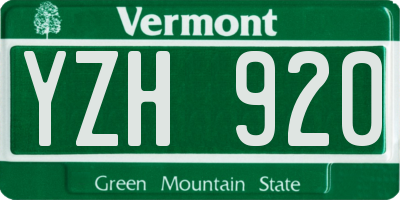 VT license plate YZH920
