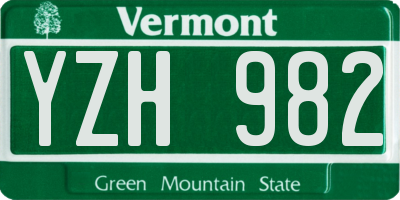 VT license plate YZH982