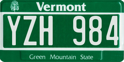 VT license plate YZH984