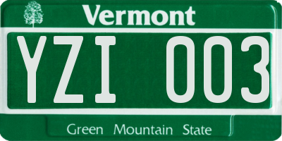 VT license plate YZI003