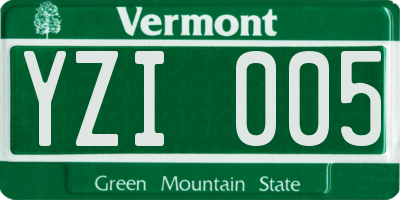 VT license plate YZI005