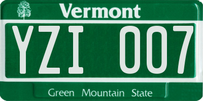 VT license plate YZI007