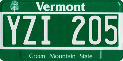VT license plate YZI205