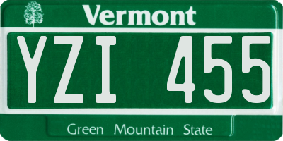 VT license plate YZI455