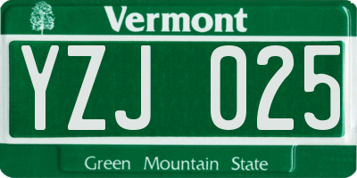 VT license plate YZJ025
