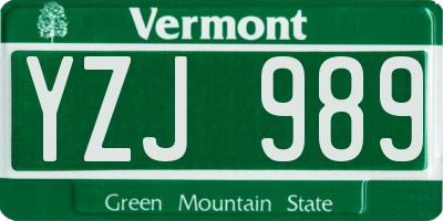 VT license plate YZJ989