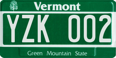 VT license plate YZK002