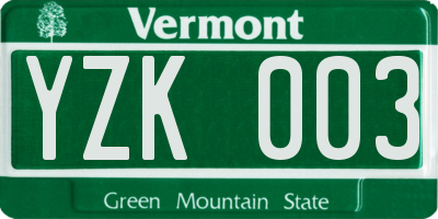 VT license plate YZK003