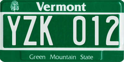 VT license plate YZK012