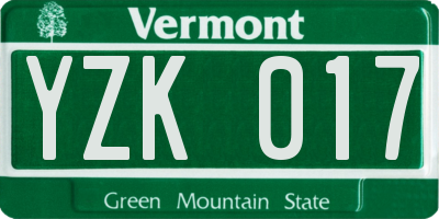 VT license plate YZK017