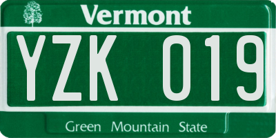 VT license plate YZK019