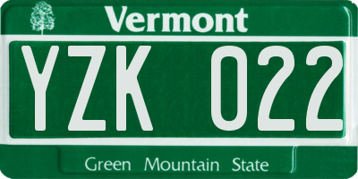 VT license plate YZK022