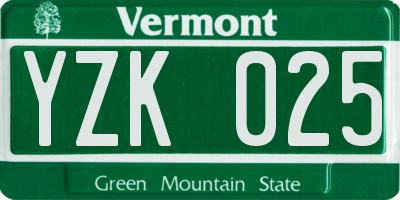 VT license plate YZK025