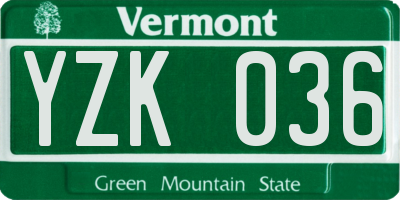 VT license plate YZK036