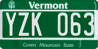 VT license plate YZK063