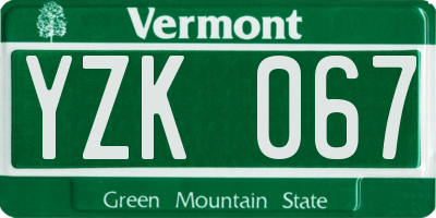VT license plate YZK067