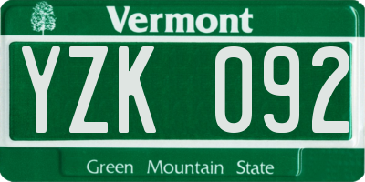 VT license plate YZK092