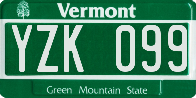 VT license plate YZK099