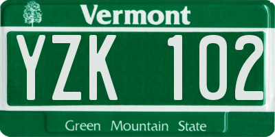 VT license plate YZK102