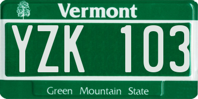 VT license plate YZK103