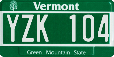 VT license plate YZK104