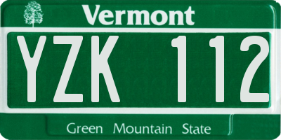 VT license plate YZK112
