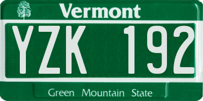 VT license plate YZK192