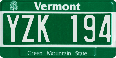 VT license plate YZK194