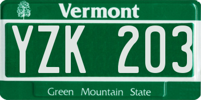 VT license plate YZK203