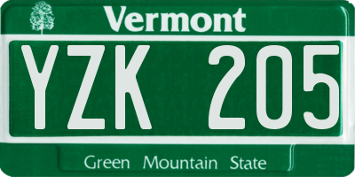 VT license plate YZK205