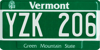 VT license plate YZK206