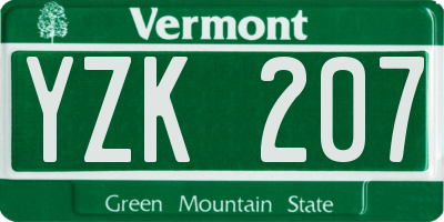 VT license plate YZK207