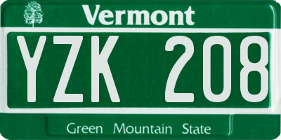 VT license plate YZK208