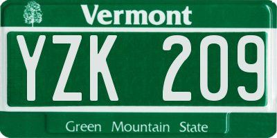 VT license plate YZK209